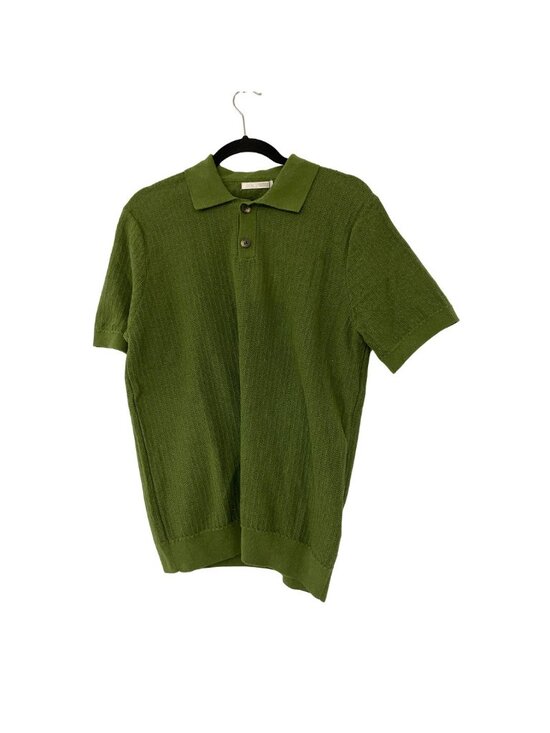 Zara Mens Polo Shirt Size M Green Textured Knit Short Sleeve collar 3166/305 NWT - Picture 2 of 15